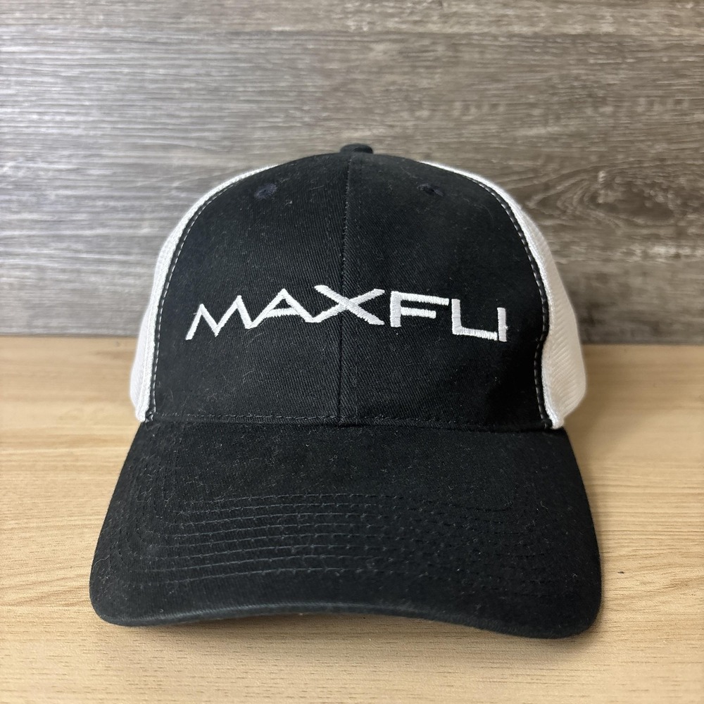 Maxfli Hat Cap Strap Back Black White Mesh Trucker Golf Embroidered Mens